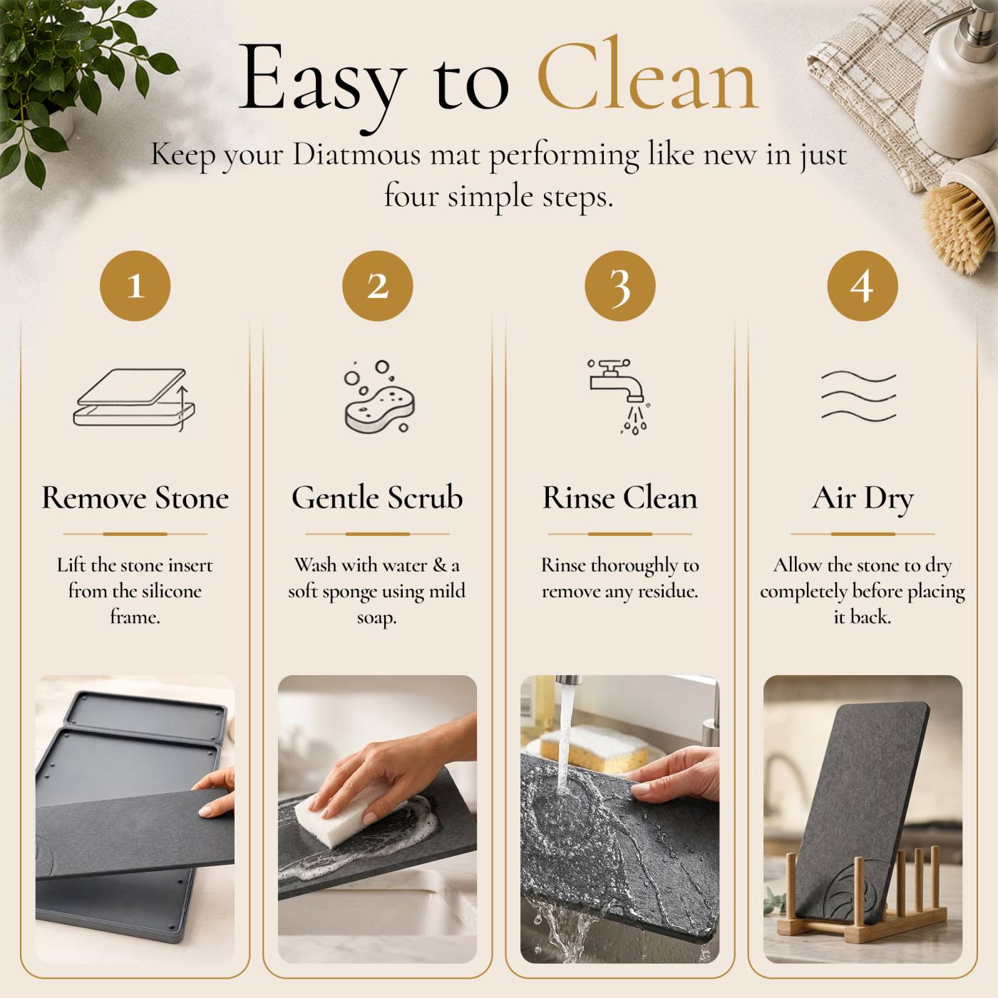 How to clean a stone dish drying mat in four simple steps